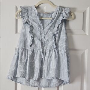 LOFT Light Blue and White Striped Ruffle Peplum Top